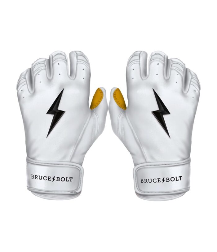 Bruce Bolt White Leather Batting Gloves